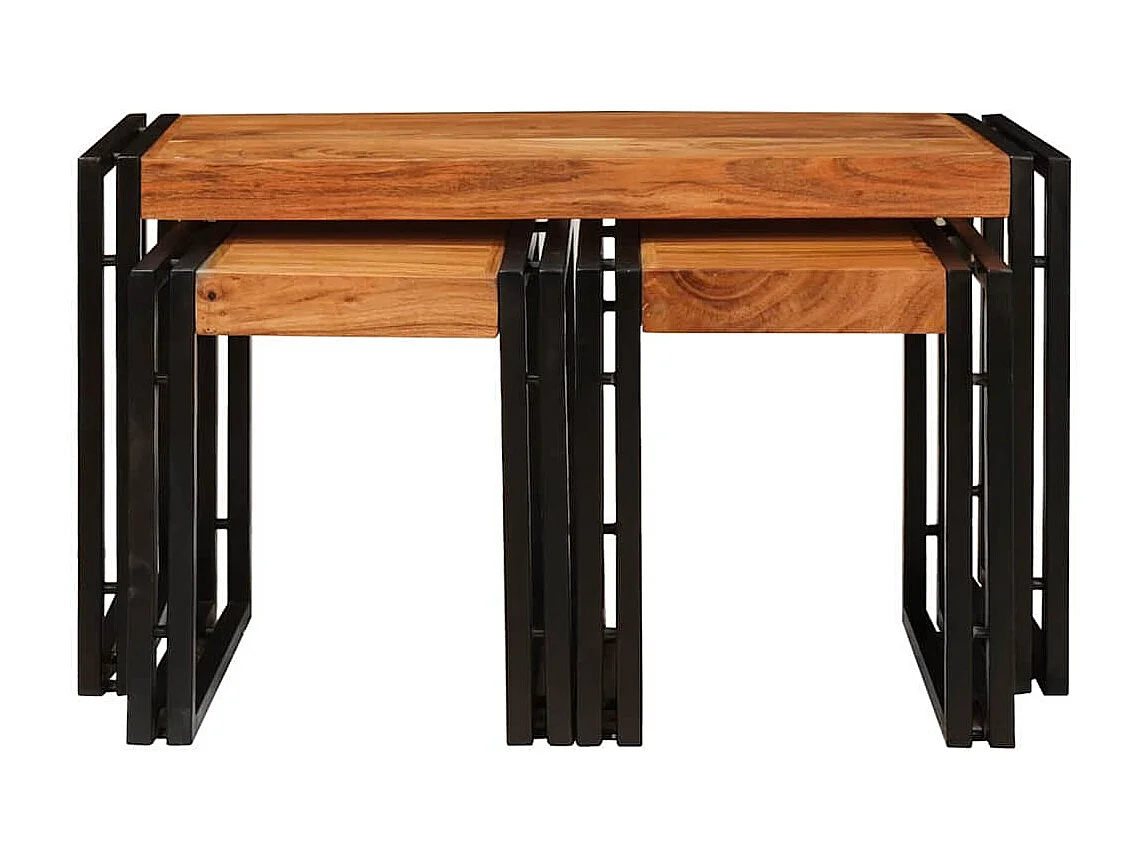 Tables d'appoint 3 pcs Marron et noir Bois d'acacia massif