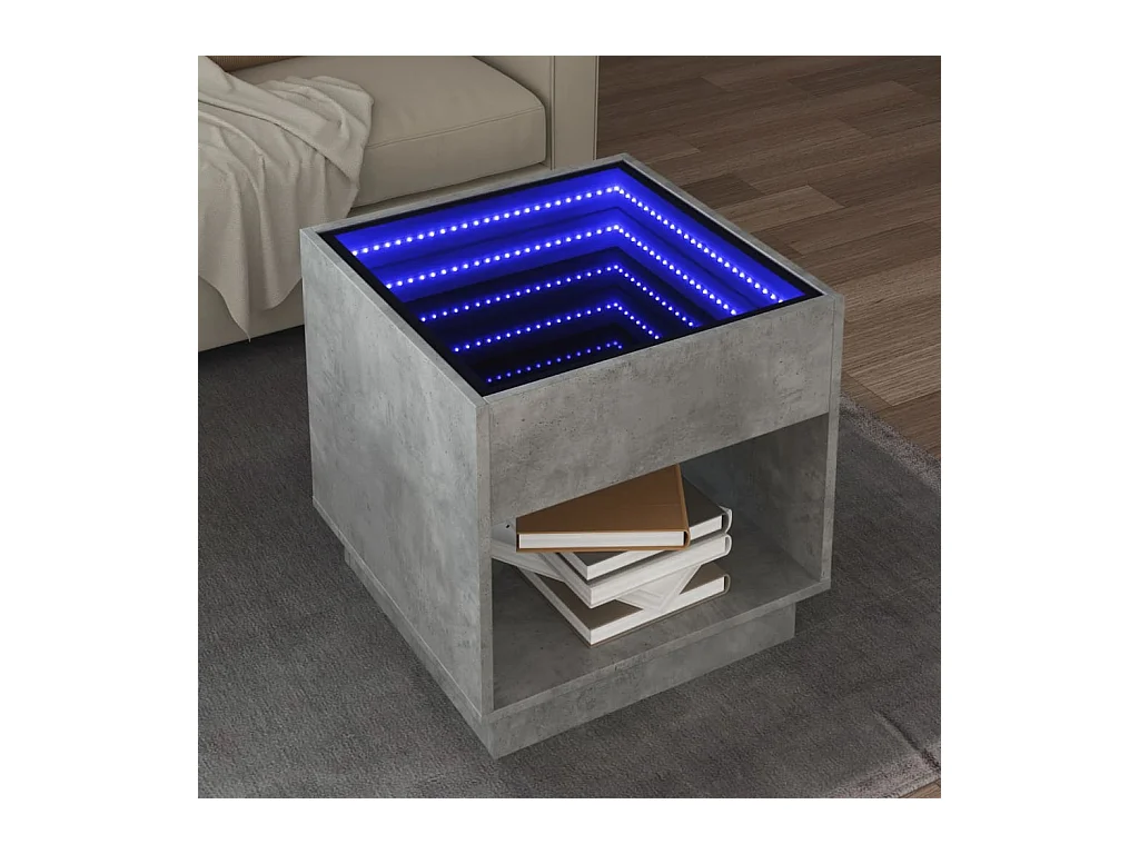 Salontafel met oneindige LED betongrijs 50x50x50 cm