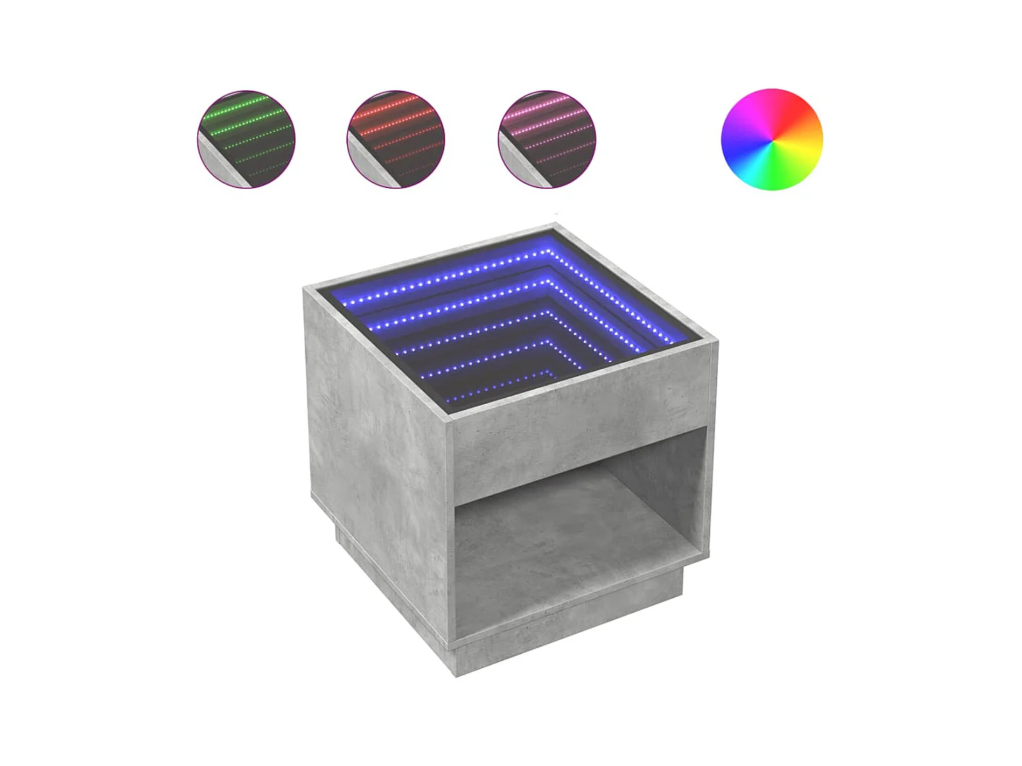 Salontafel met oneindige LED betongrijs 50x50x50 cm