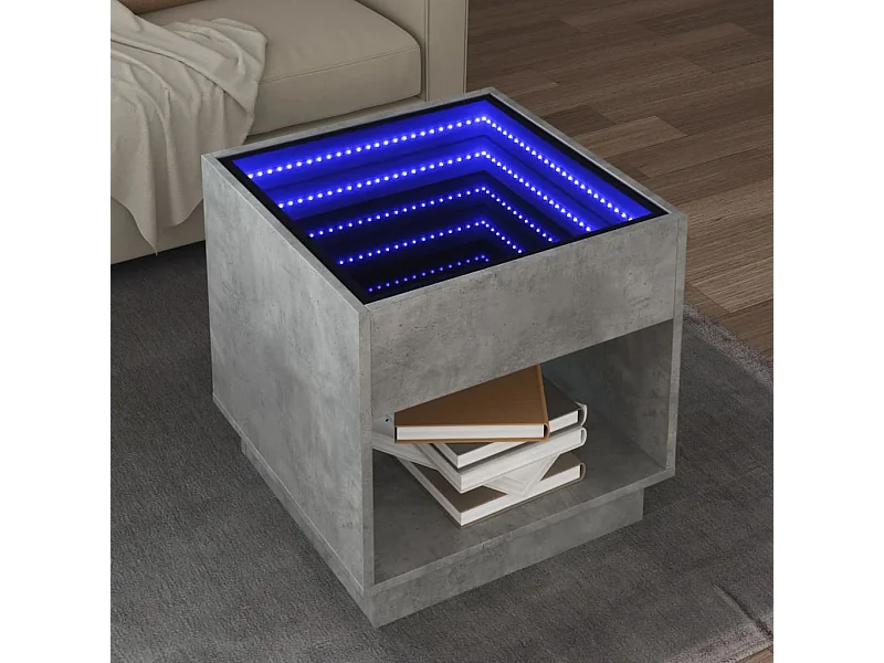 Couchtisch mit unendlicher LED Betongrau 50x50x50 cm