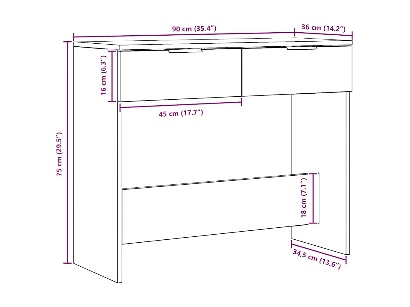 Konsolentisch handgefertigt Eiche 90x36x75 cm Holzwerkstoff