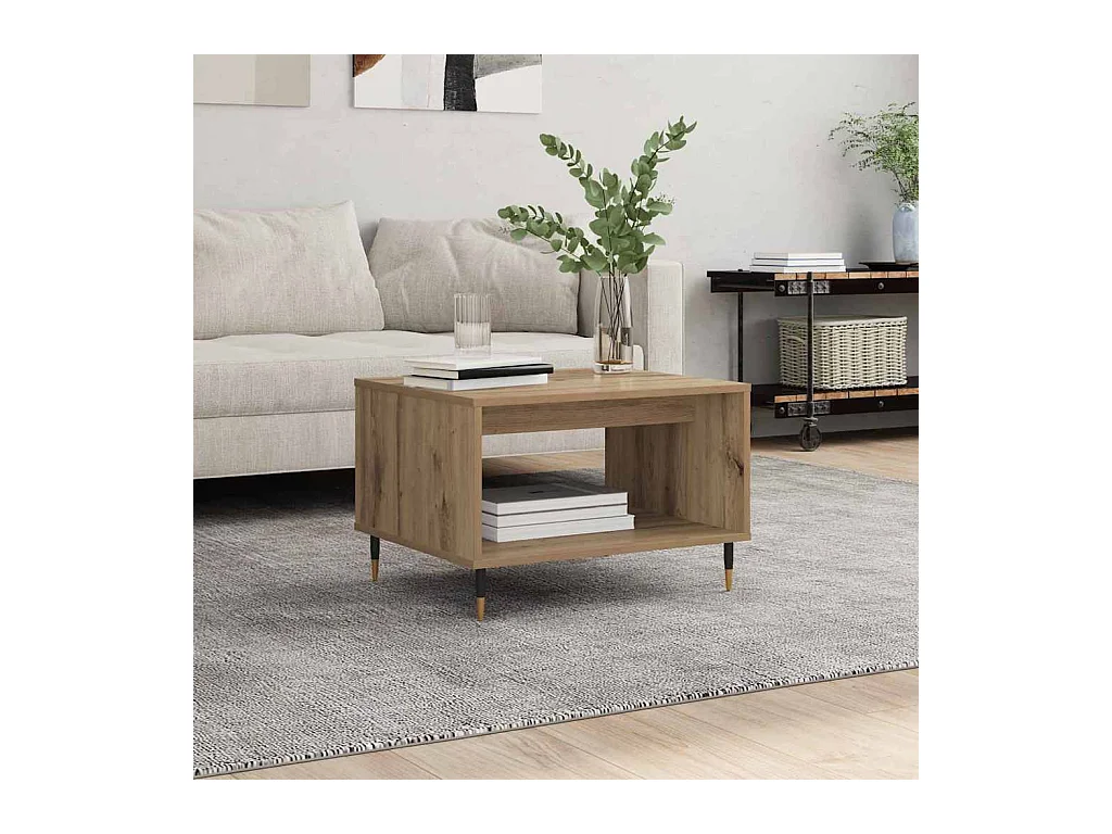 Table basse chêne artisanal 60 x 50 x 40 cm Bois d'ingénierie