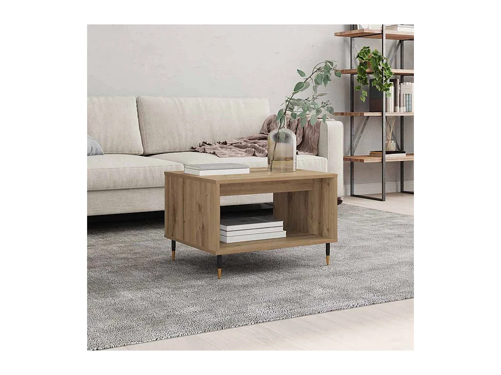 Table basse chêne artisanal 60 x 50 x 40 cm Bois d'ingénierie