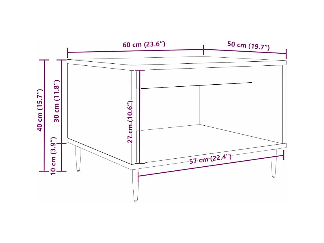 Handgemaakte eikenhouten salontafel 60 x 50 x 40 cm Technisch hout