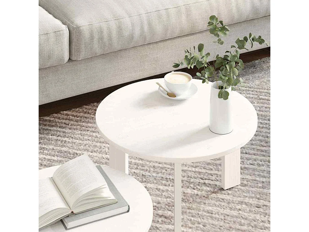 Table basse 2 pcs Blanc 47,5 x 47,5 x 27 cm Bois de pin massif
