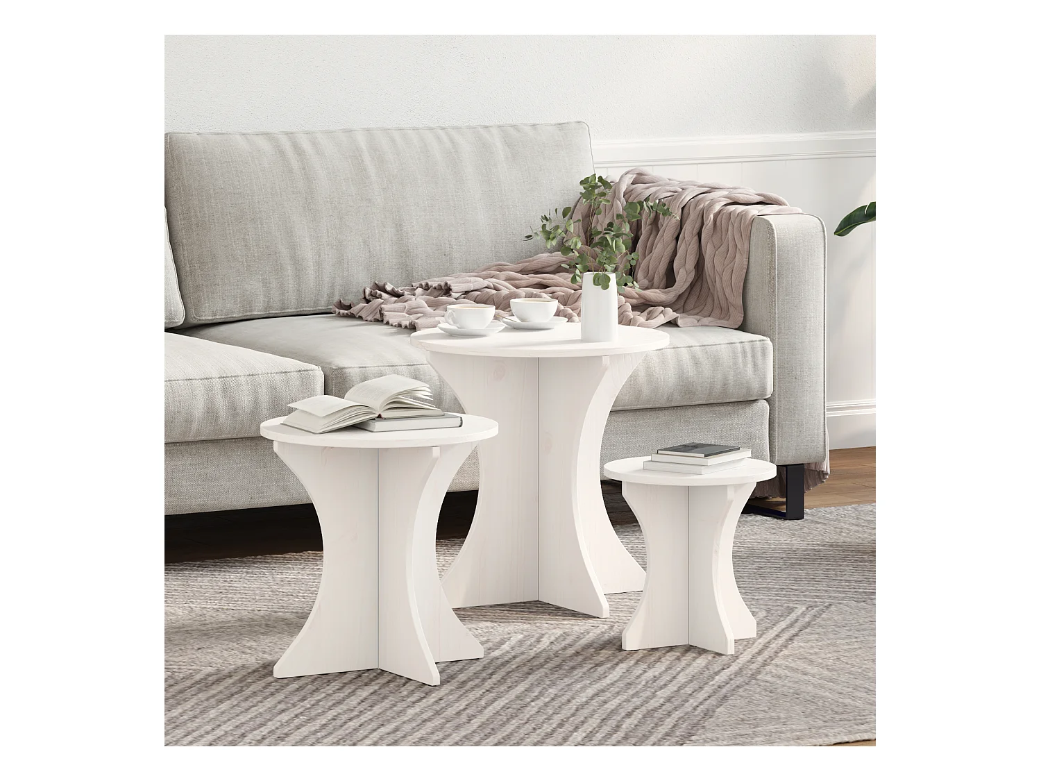 Tavolino da caffè 3 pezzi Bianco 46 x 46 x 47 cm Legno massello di pino