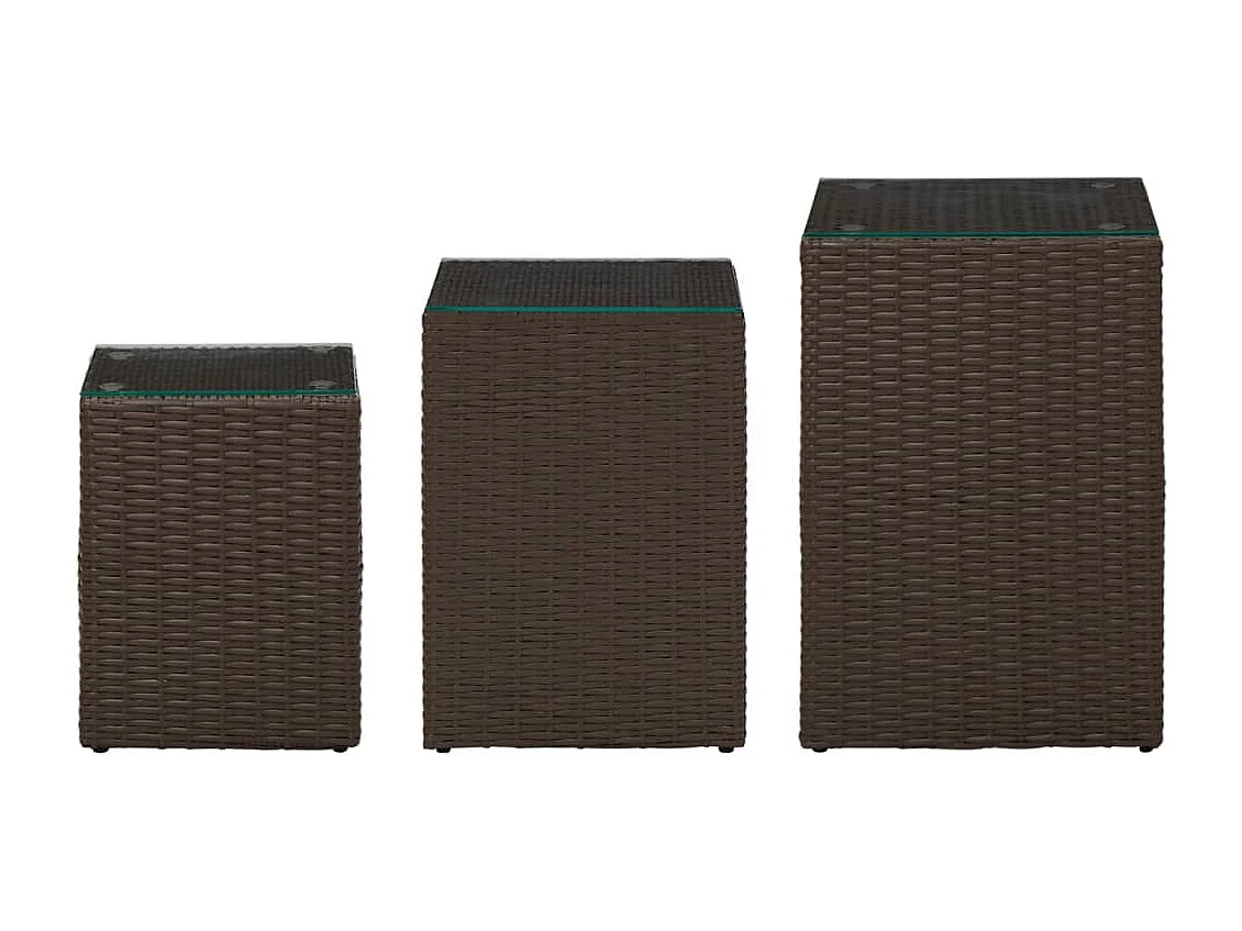 Tables d'appoint 3 pcs et dessus en verre Marron Résine tressée