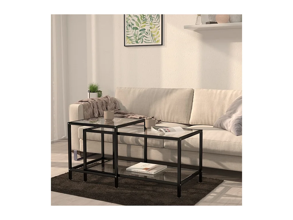 Tables à thé 2 pcs Verre trempé Transparent
