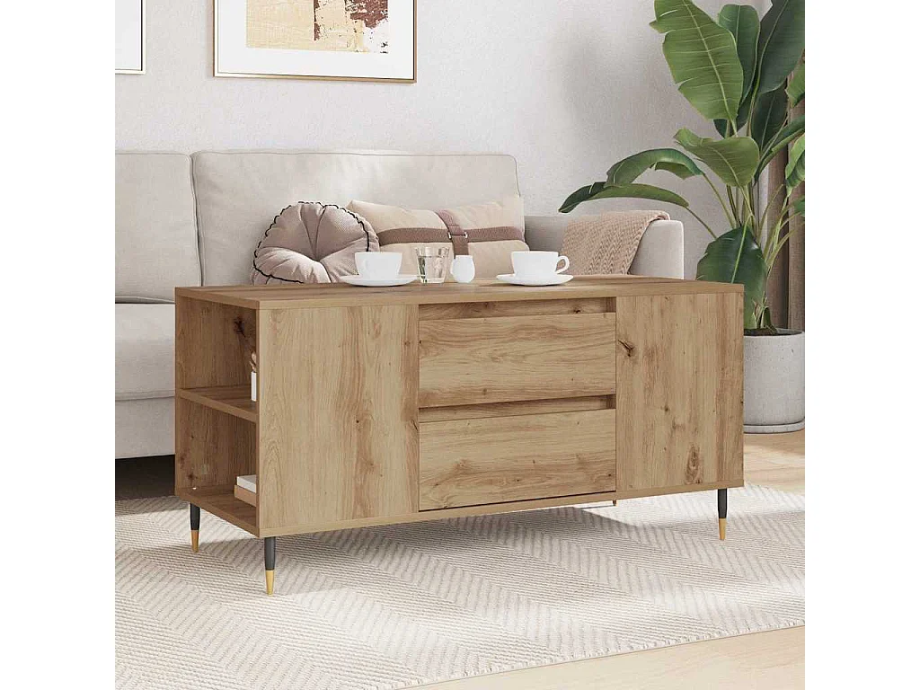 Mesa de centro con cajón, roble artesanal, 102 x 44,5 x 50 cm