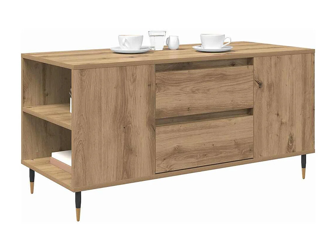 Salontafel met lade, handgemaakt eikenhout, 102 x 44,5 x 50 cm