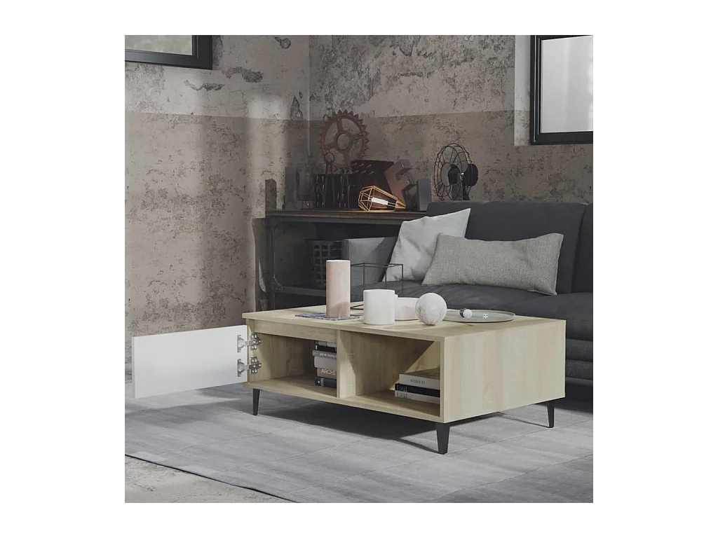 Table basse blanc et chêne sonoma 90x60x35 cm bois d'ingénierie