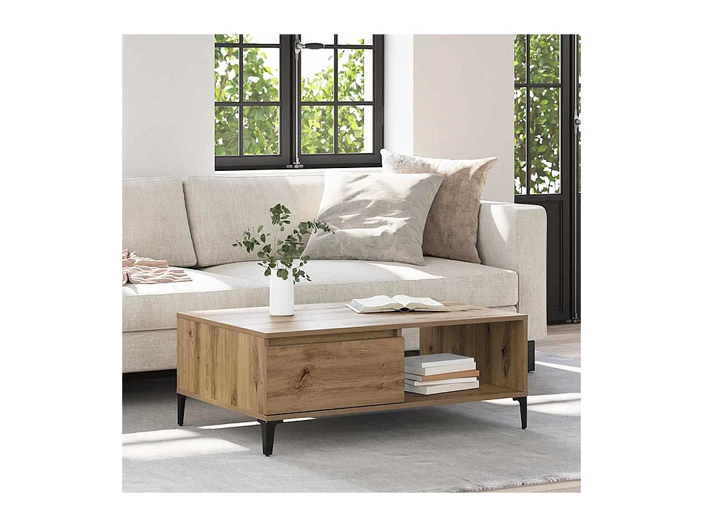 Tavolino da caffè in rovere fatto a mano 90 x 60 x 35 cm Legno ingegnerizzato