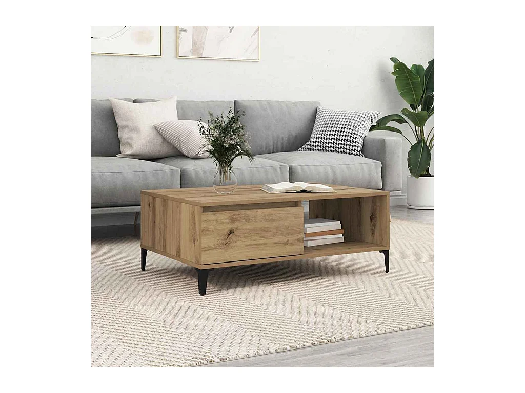 Table basse chêne artisanal 90 x 60 x 35 cm Bois d'ingénierie