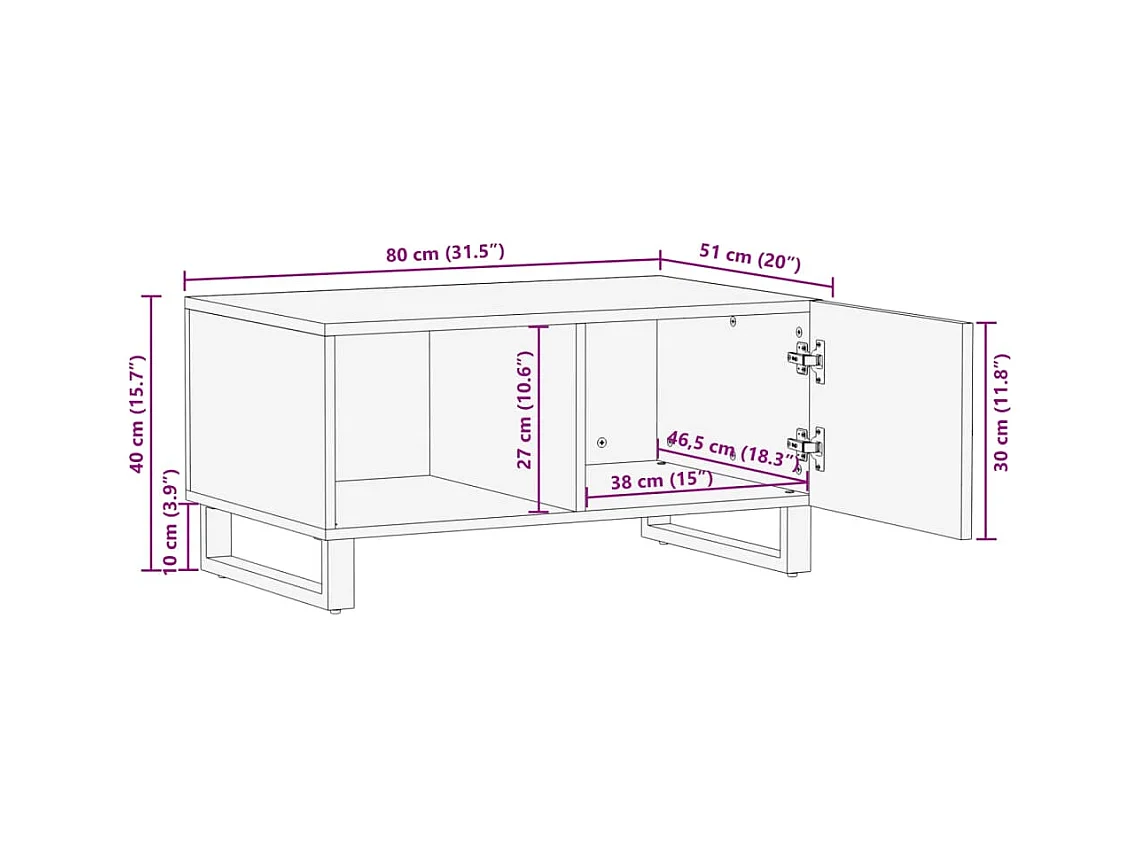 Bruine salontafel 80x51x40 cm massief mangohout