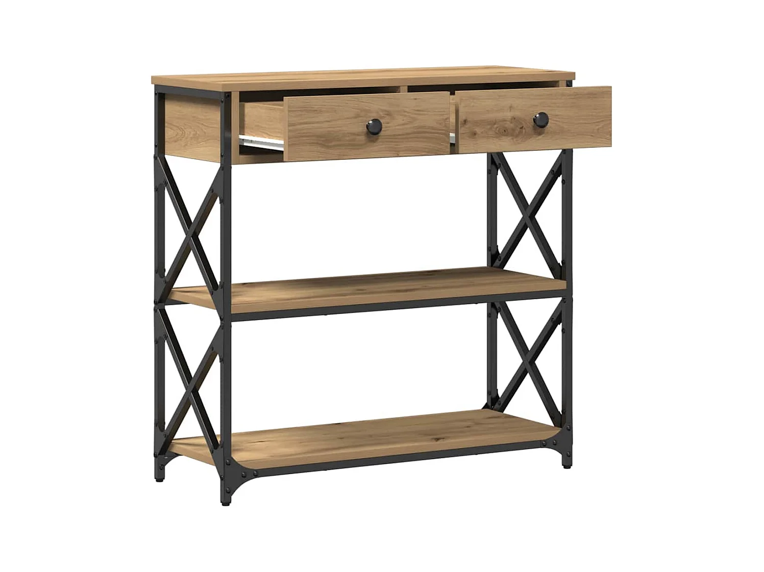 Consolle con cassetto, rovere lavorato a mano, 75 x 28 x 75 cm