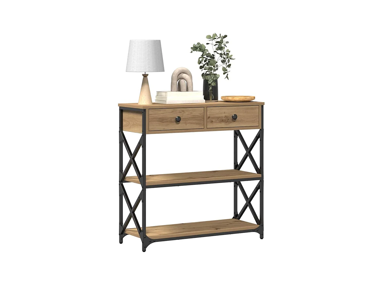 Consolle con cassetto, rovere lavorato a mano, 75 x 28 x 75 cm