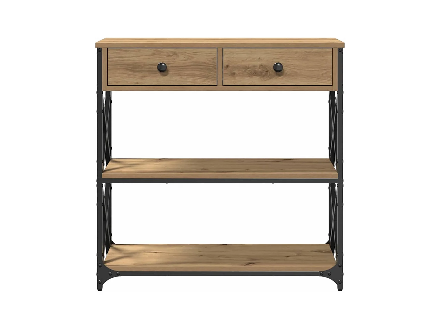 Consolle con cassetto, rovere lavorato a mano, 75 x 28 x 75 cm