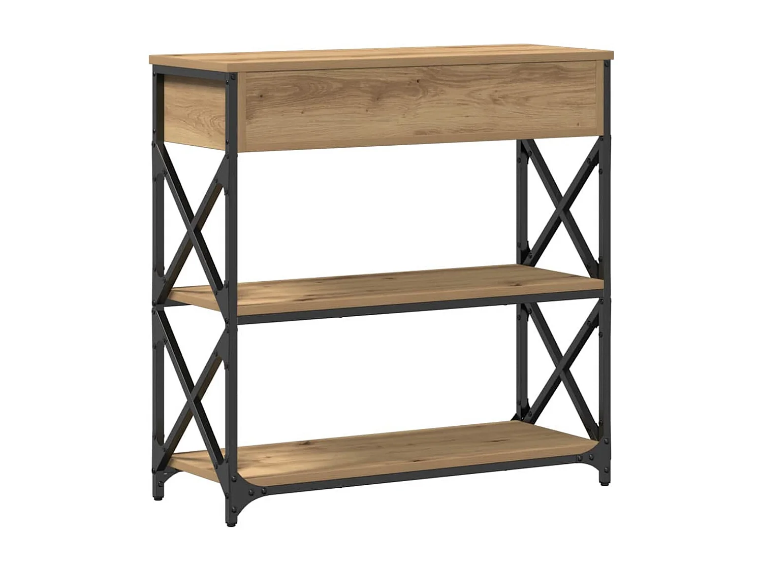 Consolle con cassetto, rovere lavorato a mano, 75 x 28 x 75 cm