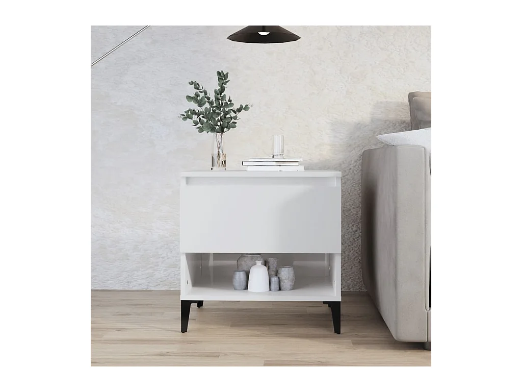 Table d'appoint Blanc brillant 50x46x50 cm Bois d'ingénierie