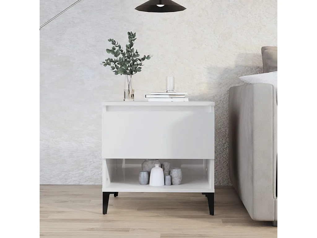 Table d'appoint Blanc brillant 50x46x50 cm Bois d'ingénierie