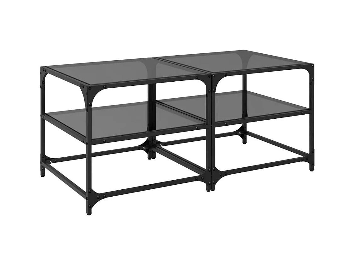 Couchtische mit schwarzer Glasplatte 2 Stk. 50x50x45 cm Stahl