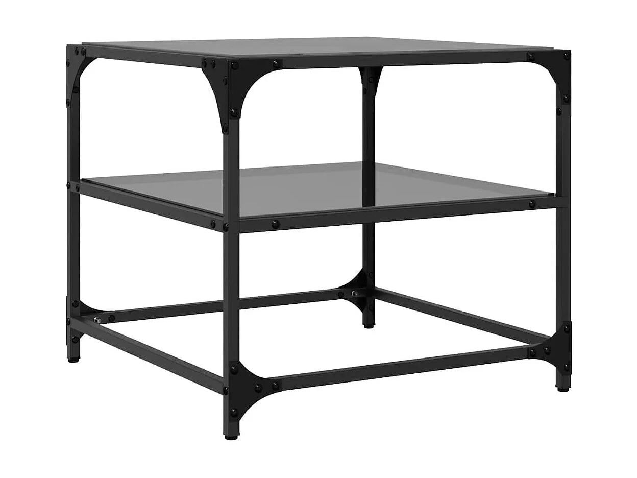Tavolini con piano in vetro nero 2 pz 50x50x45 cm acciaio