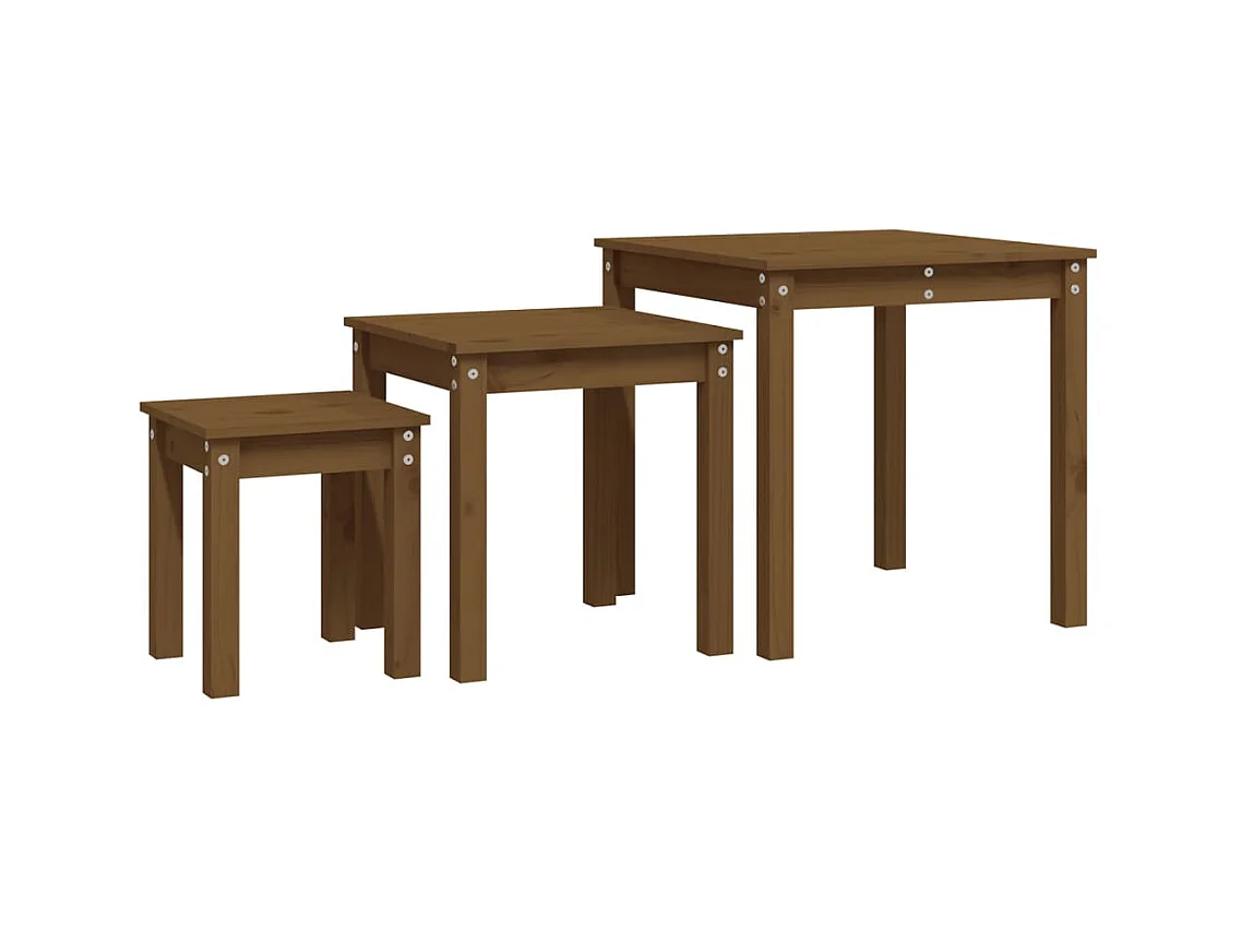 Bijzettafels 3 stuks Honingbruin Massief grenenhout