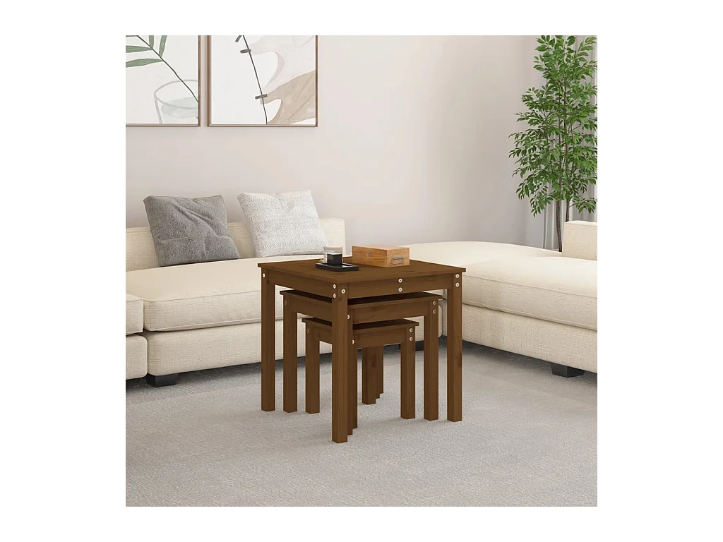 Bijzettafels 3 stuks Honingbruin Massief grenenhout