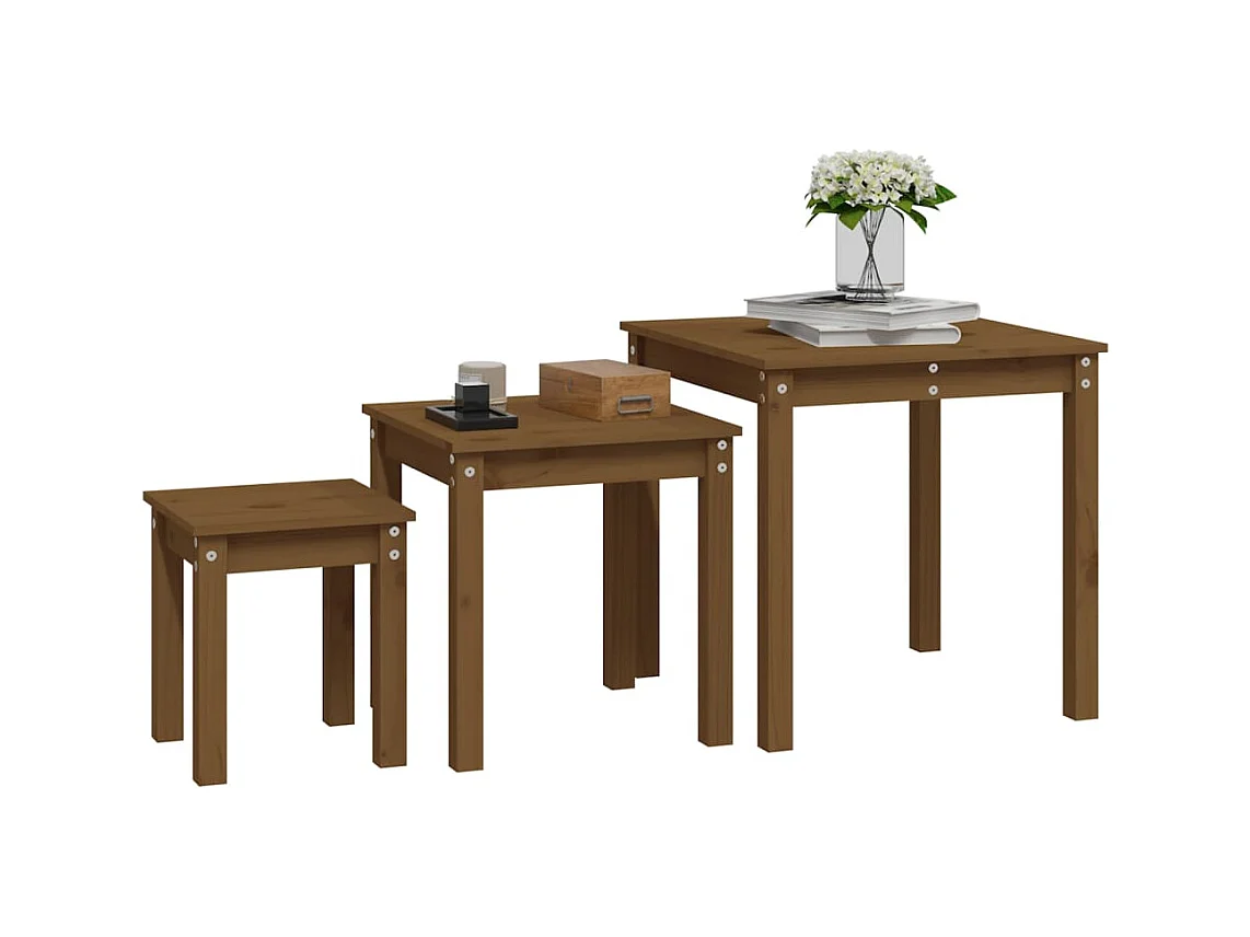 Bijzettafels 3 stuks Honingbruin Massief grenenhout