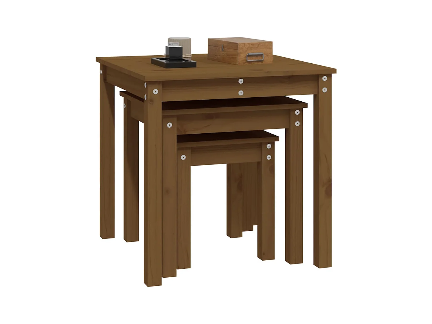 Bijzettafels 3 stuks Honingbruin Massief grenenhout