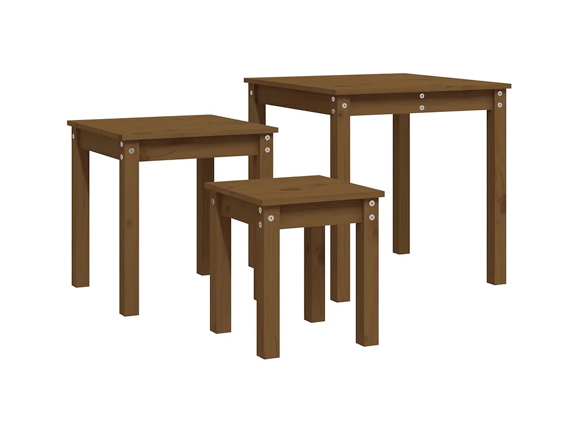 Bijzettafels 3 stuks Honingbruin Massief grenenhout