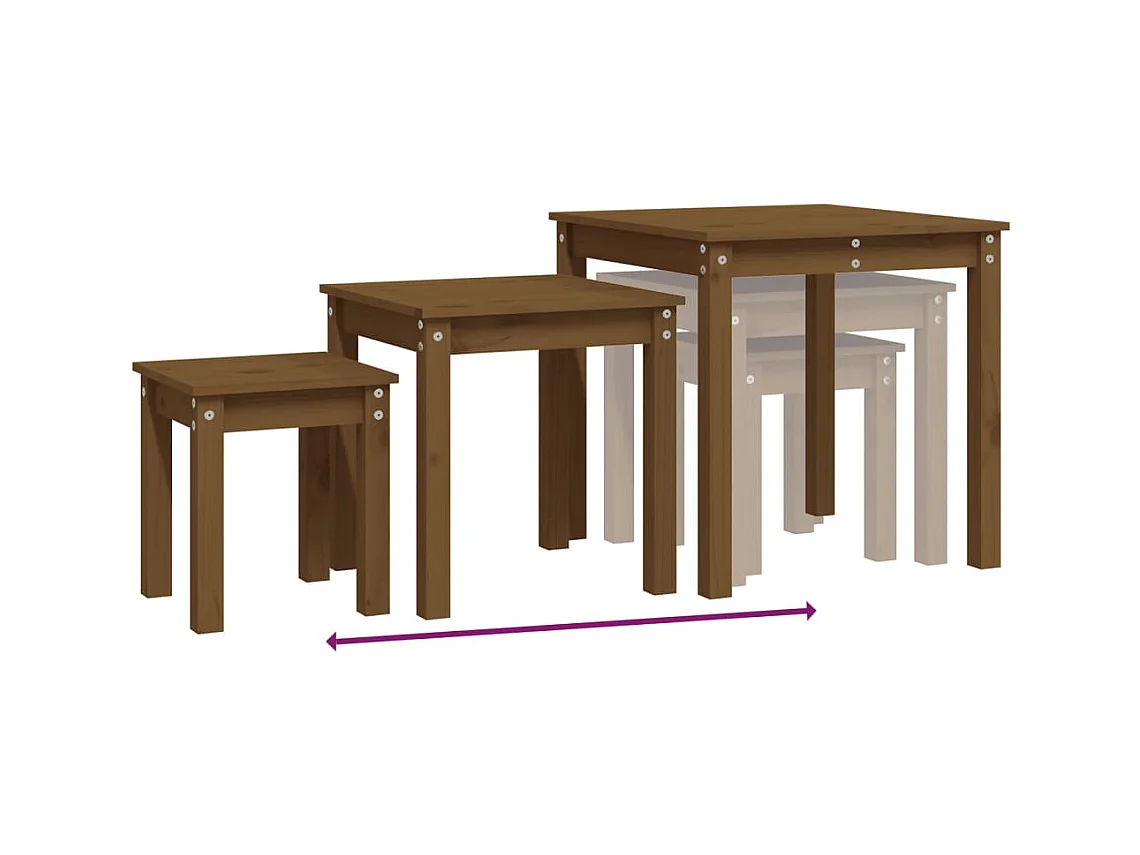 Bijzettafels 3 stuks Honingbruin Massief grenenhout