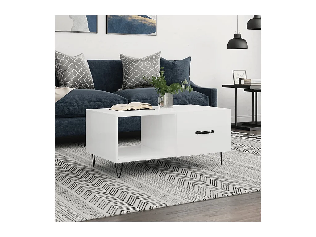 Table basse Blanc brillant 90x50x40 cm Bois d'ingénierie