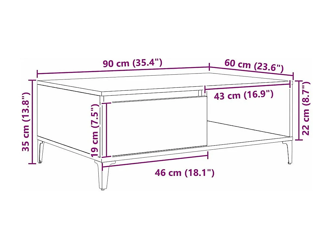 Table basse Chêne noir 90 x 60 x 35 cm Bois d'ingénierie