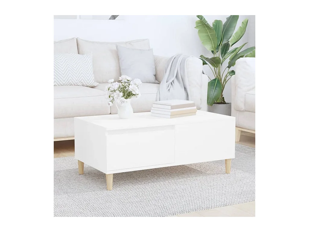 Table basse Blanc 90x50x36,5 cm Bois d'ingénierie