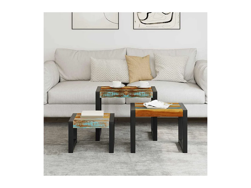 Satztische 3 Stück Massivholz