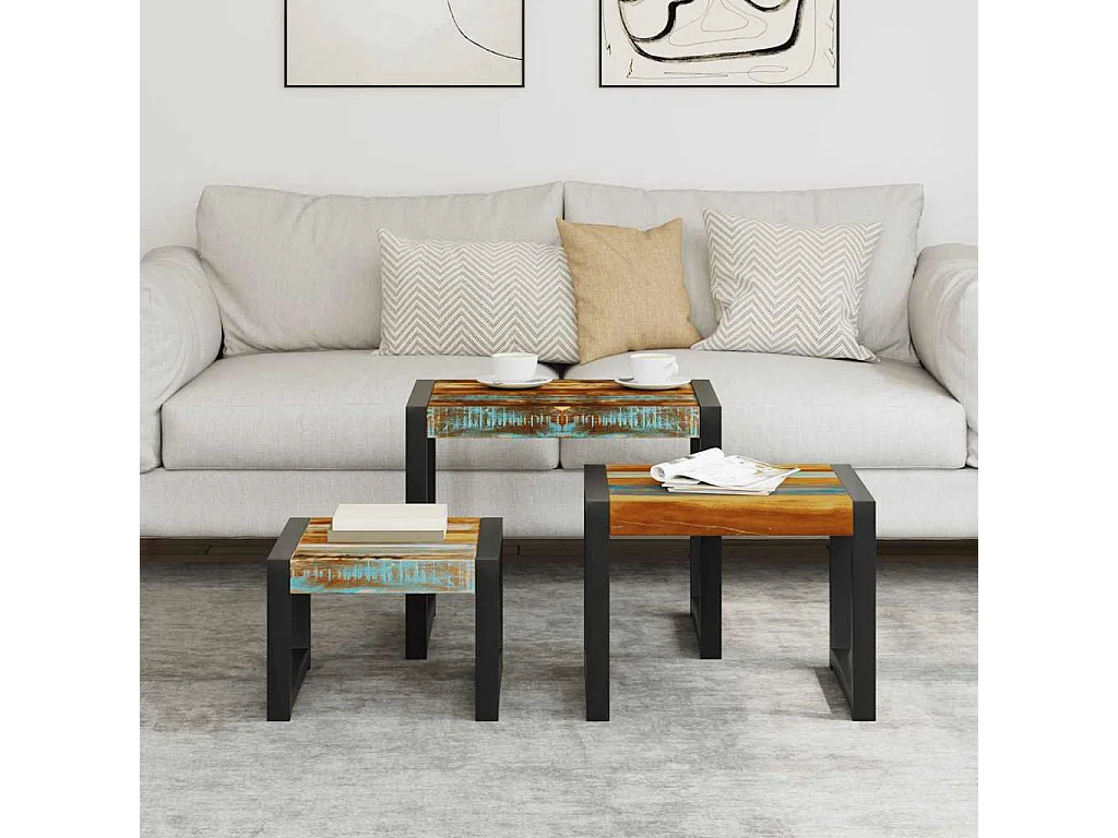 Tavolini impilabili 3 pezzi Legno massello di recupero