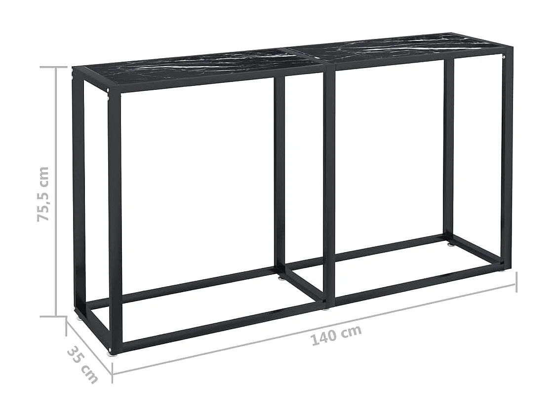 Consoletafel Zwart marmer 140x35x75,5 cm Gehard glas
