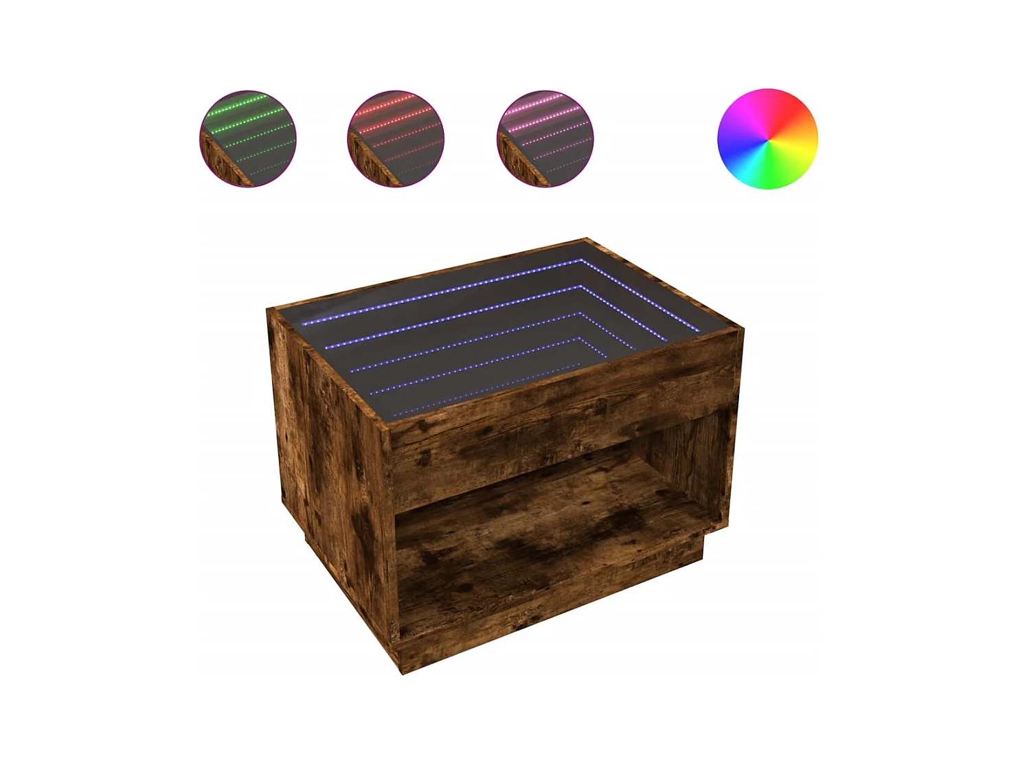 Salontafel met oneindige LED gerookt eiken 70x50x50 cm