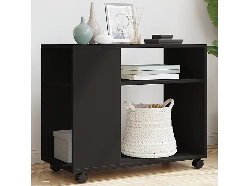 Beistelltisch mit Rollen schwarz 70x35x60 cm Holzwerkstoff