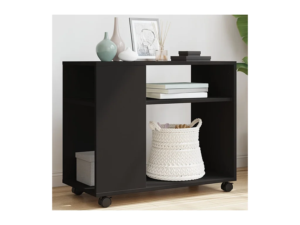 Beistelltisch mit Rollen schwarz 70x35x60 cm Holzwerkstoff