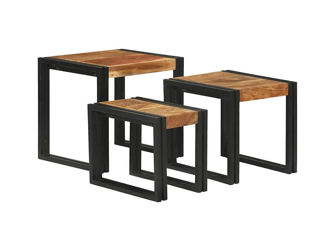 Mesa nido 3 piezas Madera maciza de acacia y metal