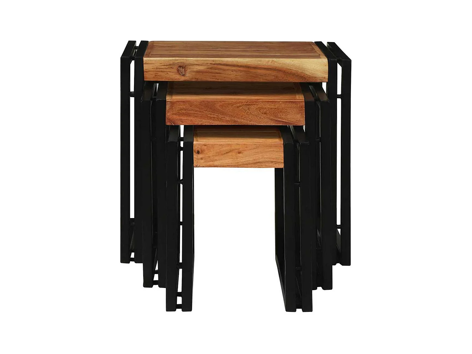 Mesa nido 3 piezas Madera maciza de acacia y metal