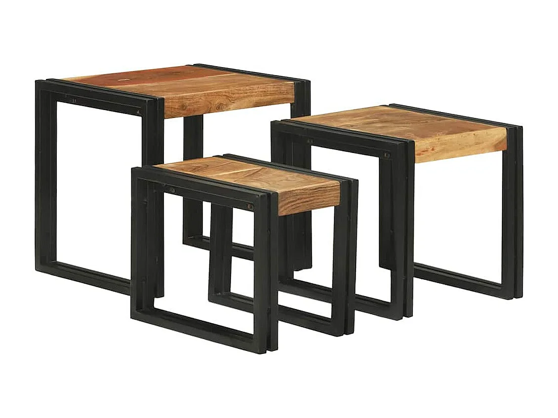 Mesa nido 3 piezas Madera maciza de acacia y metal