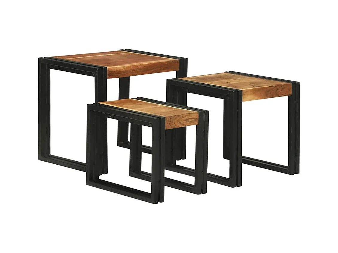 Table Gigogne 3 pcs Bois d'acacia solide et un métal