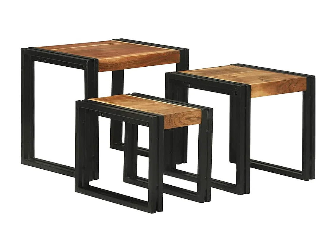 Table Gigogne 3 pcs Bois d'acacia solide et un métal
