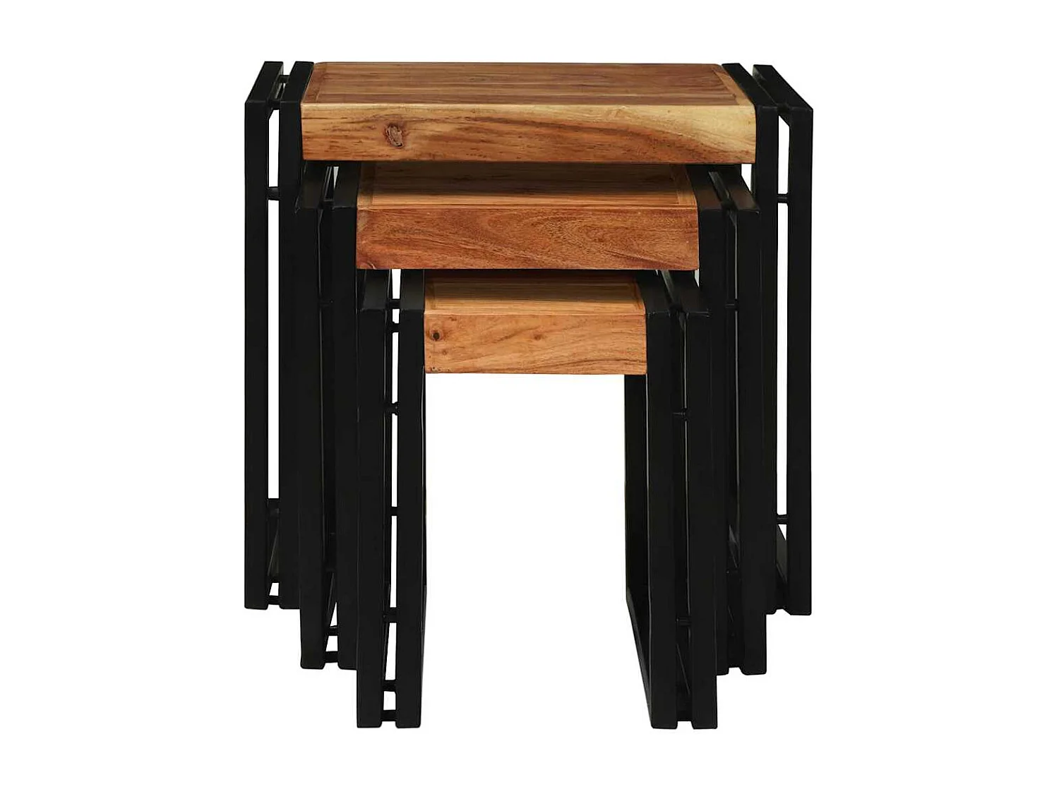 Table Gigogne 3 pcs Bois d'acacia solide et un métal