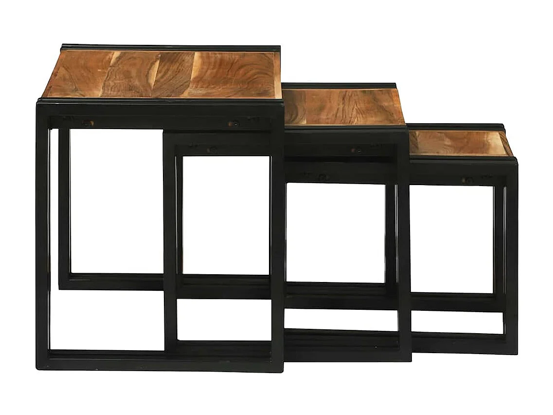 Table Gigogne 3 pcs Bois d'acacia solide et un métal