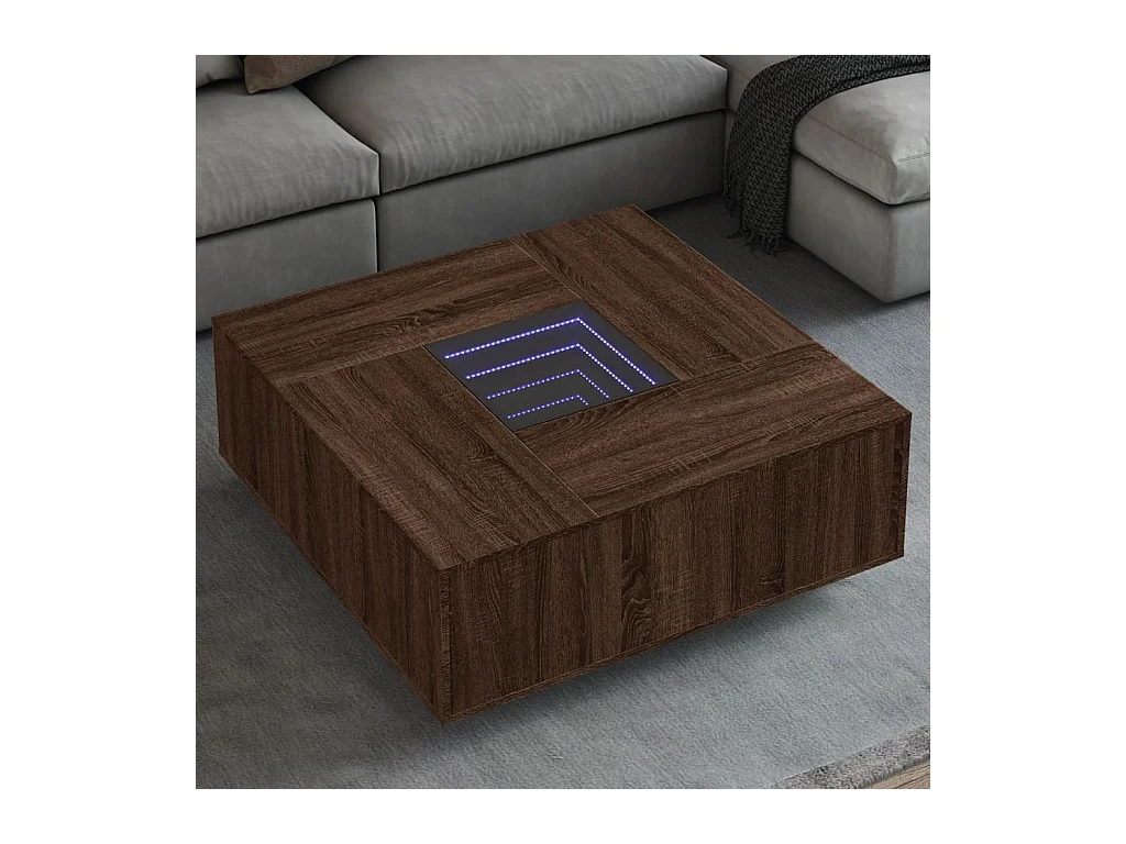 Table basse avec LED infini chêne marron 100x100x40 cm