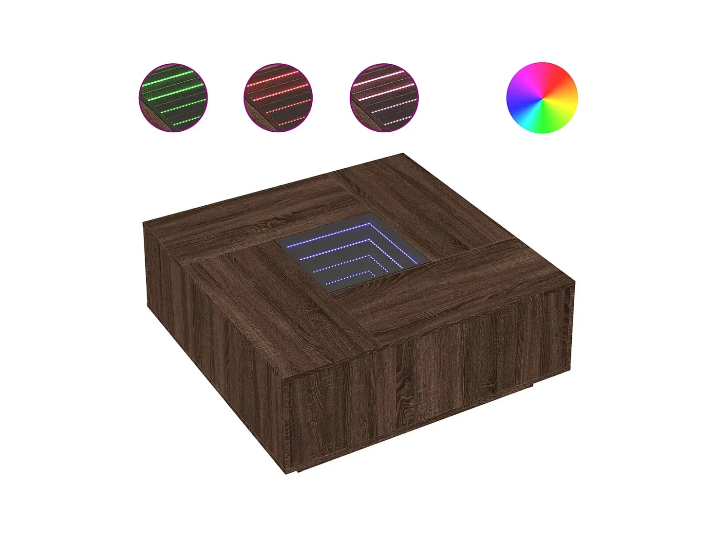 Table basse avec LED infini chêne marron 100x100x40 cm